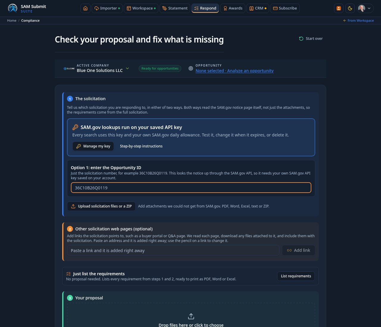 The Respond page used to generate, edit and send the updated proposal